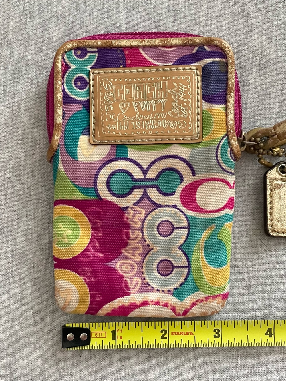 COACH Poppy Multi-Color Wristlet with Credit Card Slots Zip Closure READ